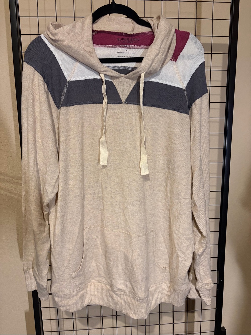 Torrid Super Soft Beige Hooded Pullover with Contrast Stripe